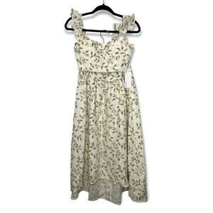 Reformation Junie Linen Two Piece Skirt Set in Cypress Green/Cream, Size 2